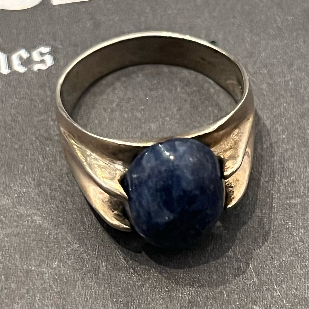 Silver Mexico Ring with LAPIS Blue Stone SZ 8